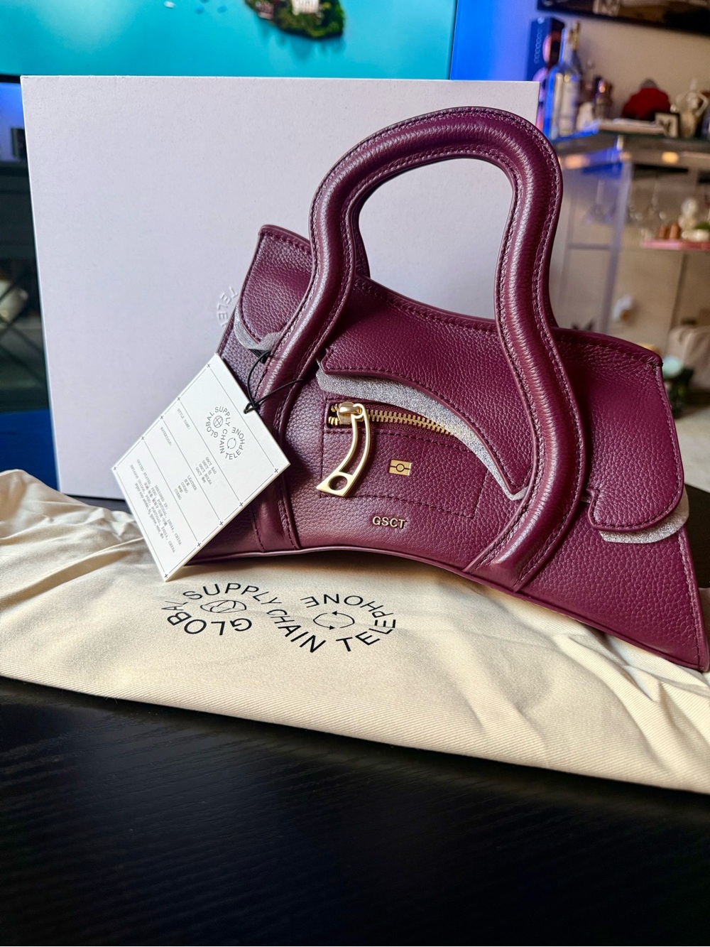 Designer bag Plum Leather Top-Handle Bag